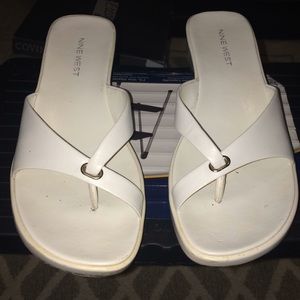 Nine West White Leather Sandals